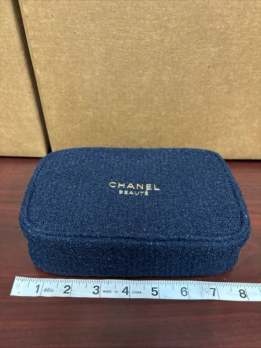CHANEL Beaute Navy Blue Glitter Cosmetic Makeup Pouch Clutch Bag Holiday 2025